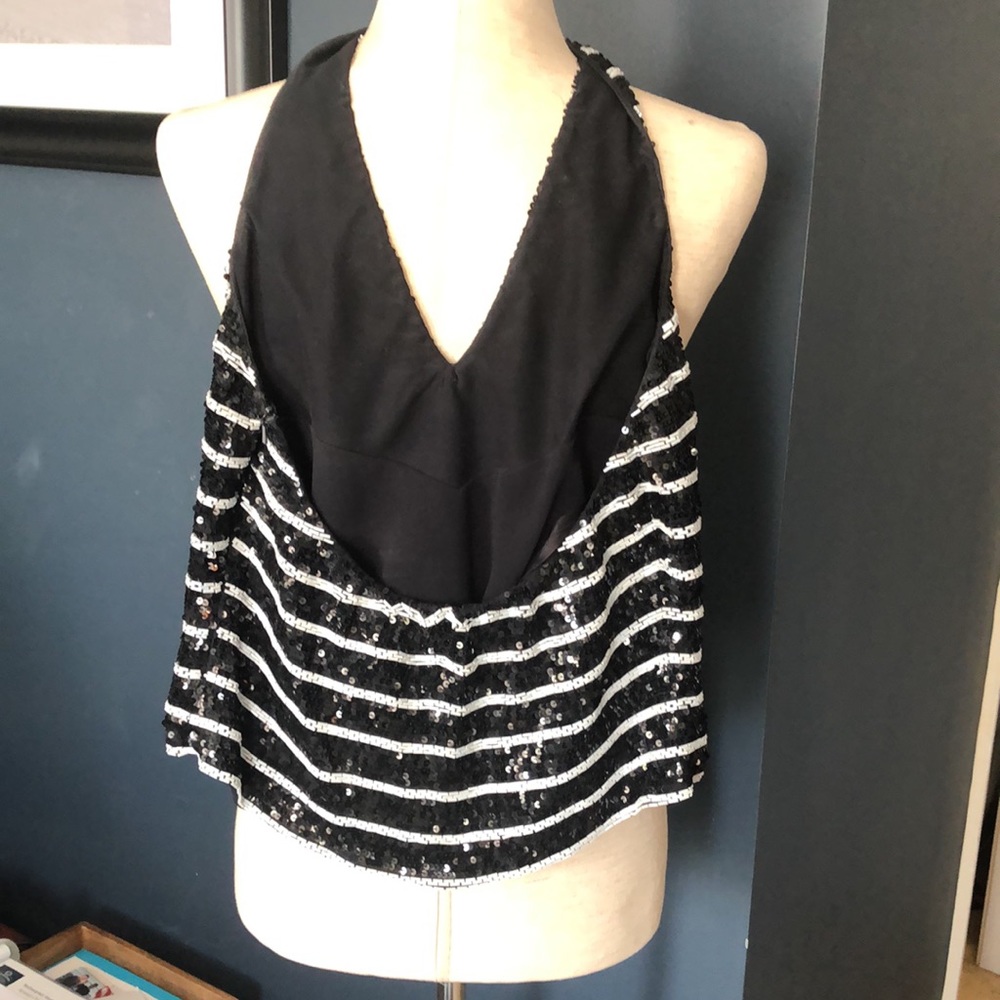 Navy & white sequin v neck - Picture 2 of 4